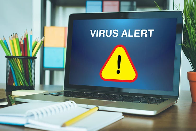 Virus Alert Sign on computer